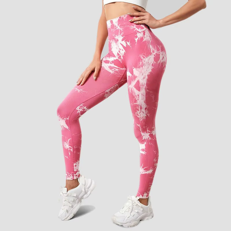Tie-Dye Slim-Fit Peach Hip-Lifting Sports Yoga Leggings - Sexy, Butt-Enhancing for Fitness, Running & Training