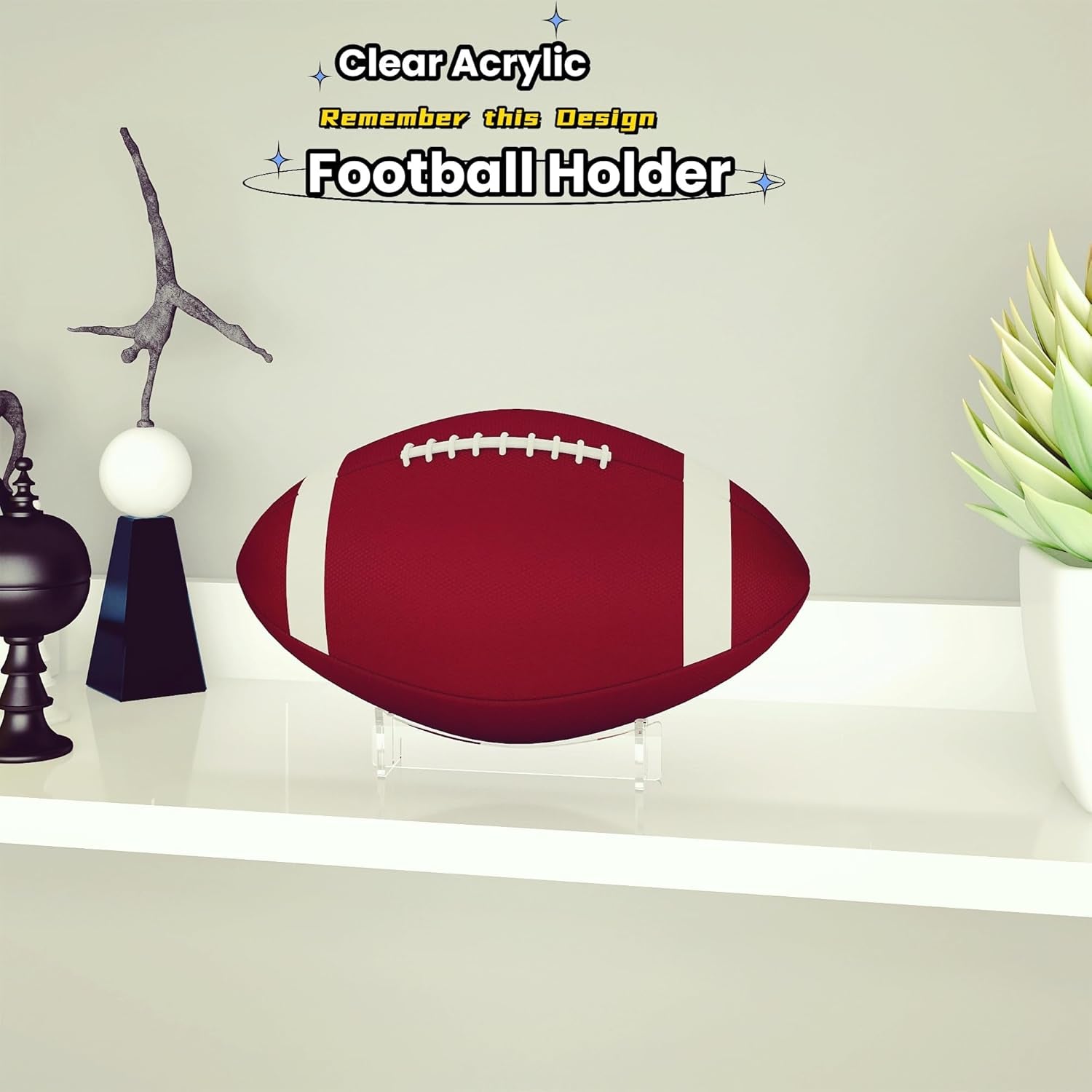 Football Stand Holder, 2-Pack Acrylic Display Stand for Rugby Ball, Clear Rack F