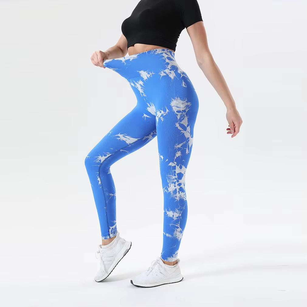 Tie-Dye Slim-Fit Peach Hip-Lifting Sports Yoga Leggings - Sexy, Butt-Enhancing for Fitness, Running & Training