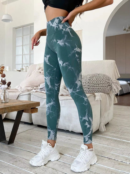 Tie-Dye Slim-Fit Peach Hip-Lifting Sports Yoga Leggings - Sexy, Butt-Enhancing for Fitness, Running & Training