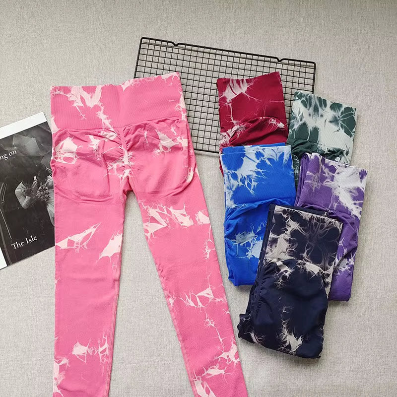 Tie-Dye Slim-Fit Peach Hip-Lifting Sports Yoga Leggings - Sexy, Butt-Enhancing for Fitness, Running & Training