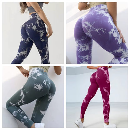 Tie-Dye Slim-Fit Peach Hip-Lifting Sports Yoga Leggings - Sexy, Butt-Enhancing for Fitness, Running & Training