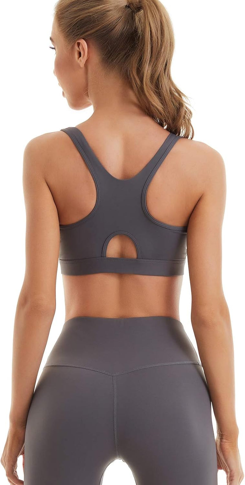Womens Sports Bra with Zip Closure and Racerback,Wireless Bras,Four-Way Stretch Fabric with Removable Padded